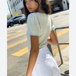 River Jacquard Top Puff Sleeve Zebra Print Sweater